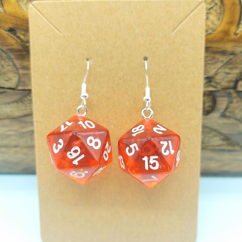 Red 20 Sided Dice Earrings Gamer Gift